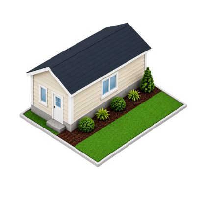 Isometric illustration of a house with a mulched border along one side